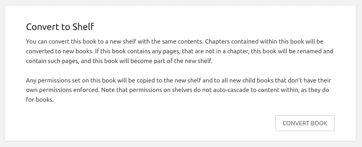 View of the &ldquo;Convert to Shelf&rdquo; option when editing a book