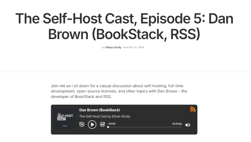 Self-Host cast Episode 5: Dan Brown (BookStack, RSS)